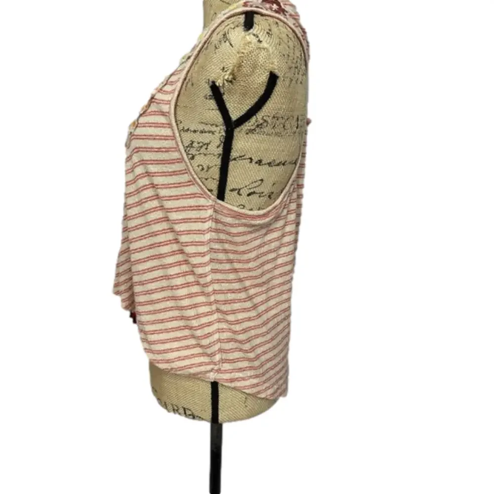 Free People Striped Surplice Tank Floral Appliqués